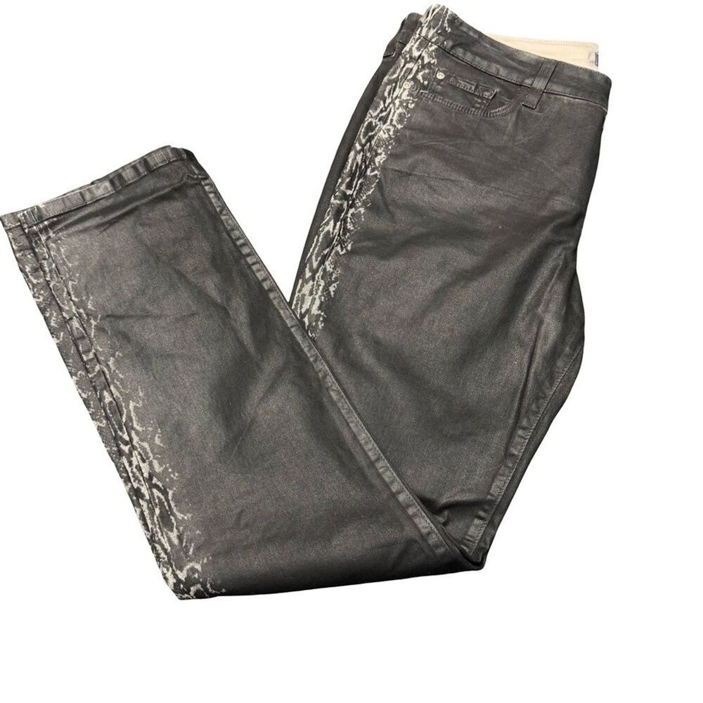 NYDJ Charcoal Snake Print Skinny Jeans Womens Size 12 Lift Tuck Stretch Denim